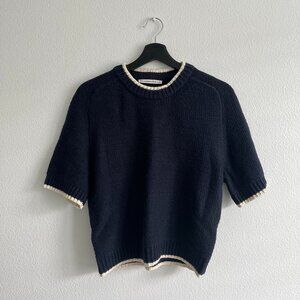 Abercrombie & Fitch Madeline Crew Sweater Tee Navy White Trim S